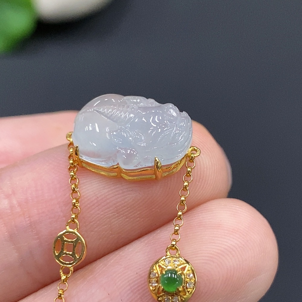 F17858292 JadeitePi Xiu Inlaid Bracelet 18K Gold Total Weight Approx. 2.2g