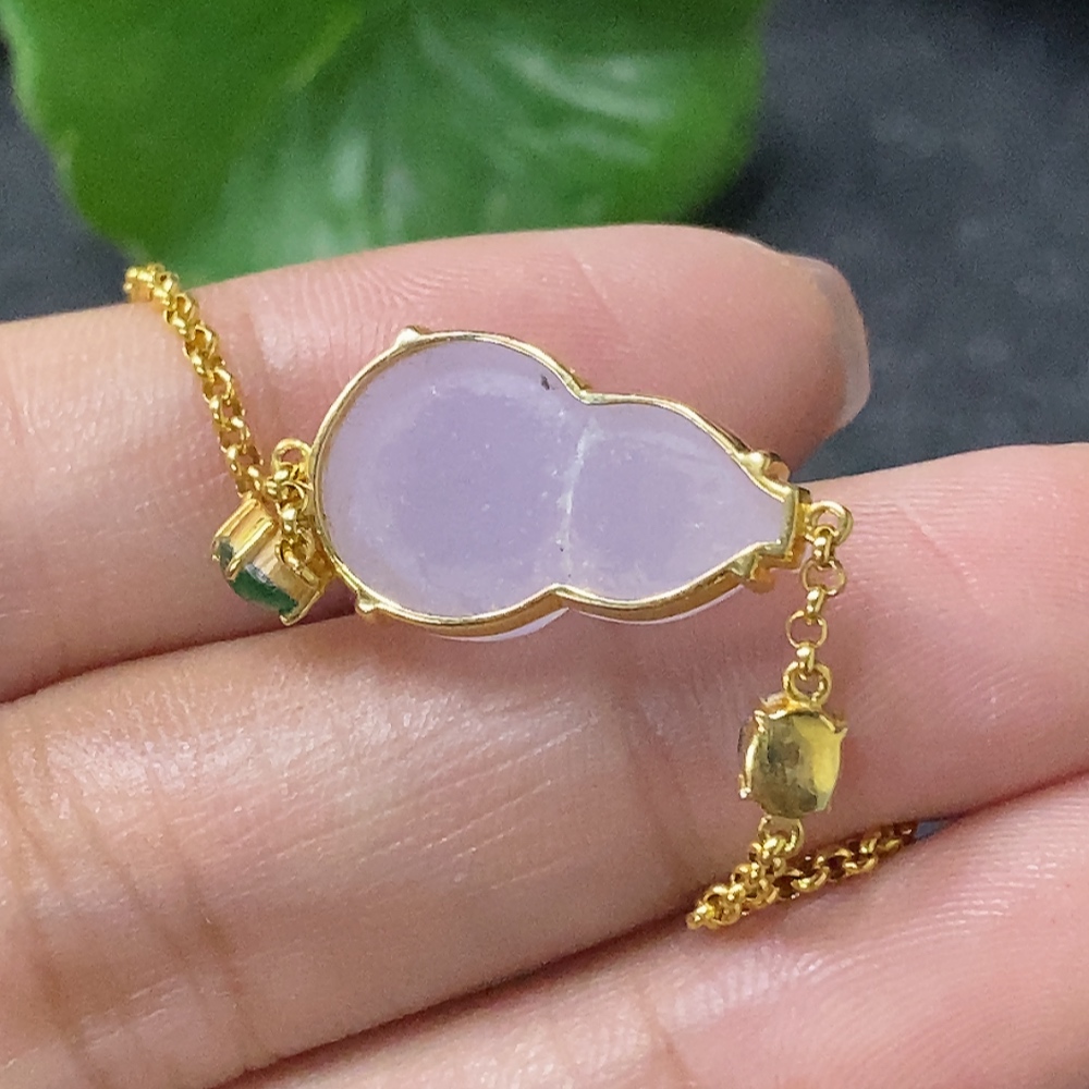 F34998533 Jadeite Inlaid Gourd Bracelet 18k Total Weight Approx. 3.84g