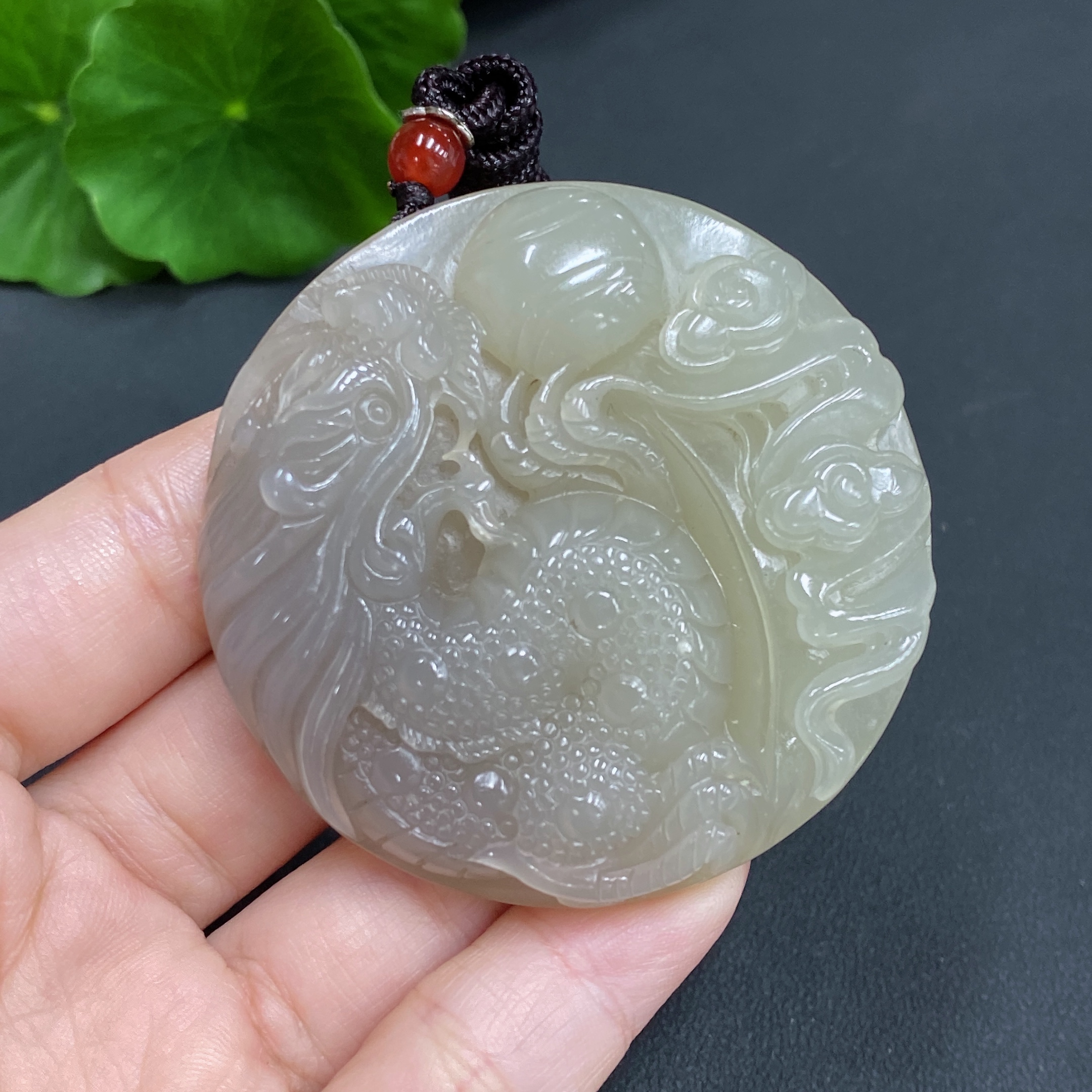 H16827761 Hetian Jade Pendant Dragon Plaque Gross Weight Approx. (with rope) 60.1g