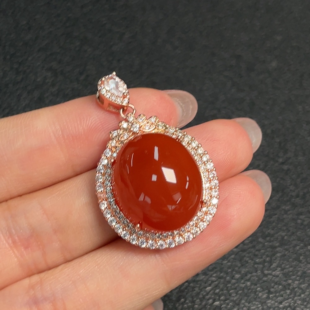 C29403168 South Red Agate Inlaid Pendant Non-Gold Inlaid Total Weight Approx. 9.07g