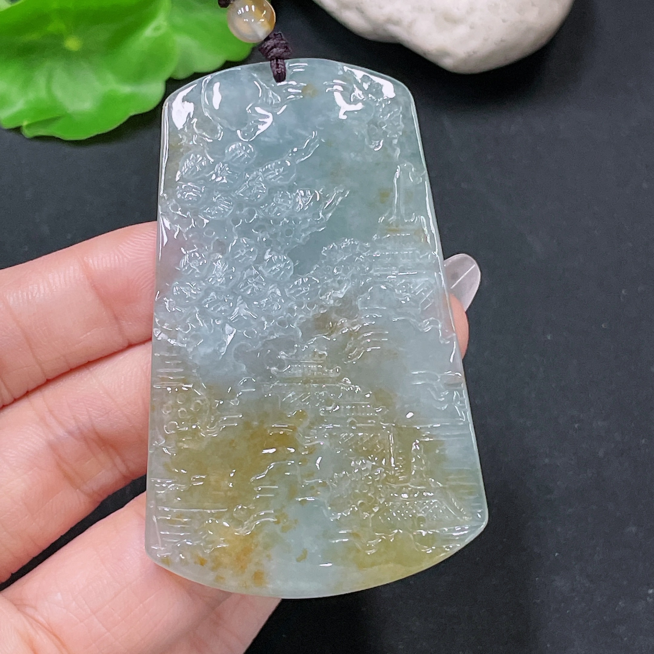 F34065616 Jadeite Landscape Pendant Total Weight Approx. 33.15g (Including Cord Weight) With Non-Grade A Beads