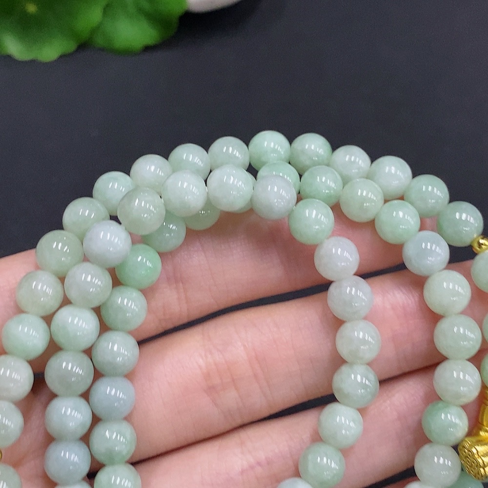 F34061211 Jadeite Beaded Necklace Non-Gold Inlaid Total Weight Approx. 49.4g Size About 6.7mm