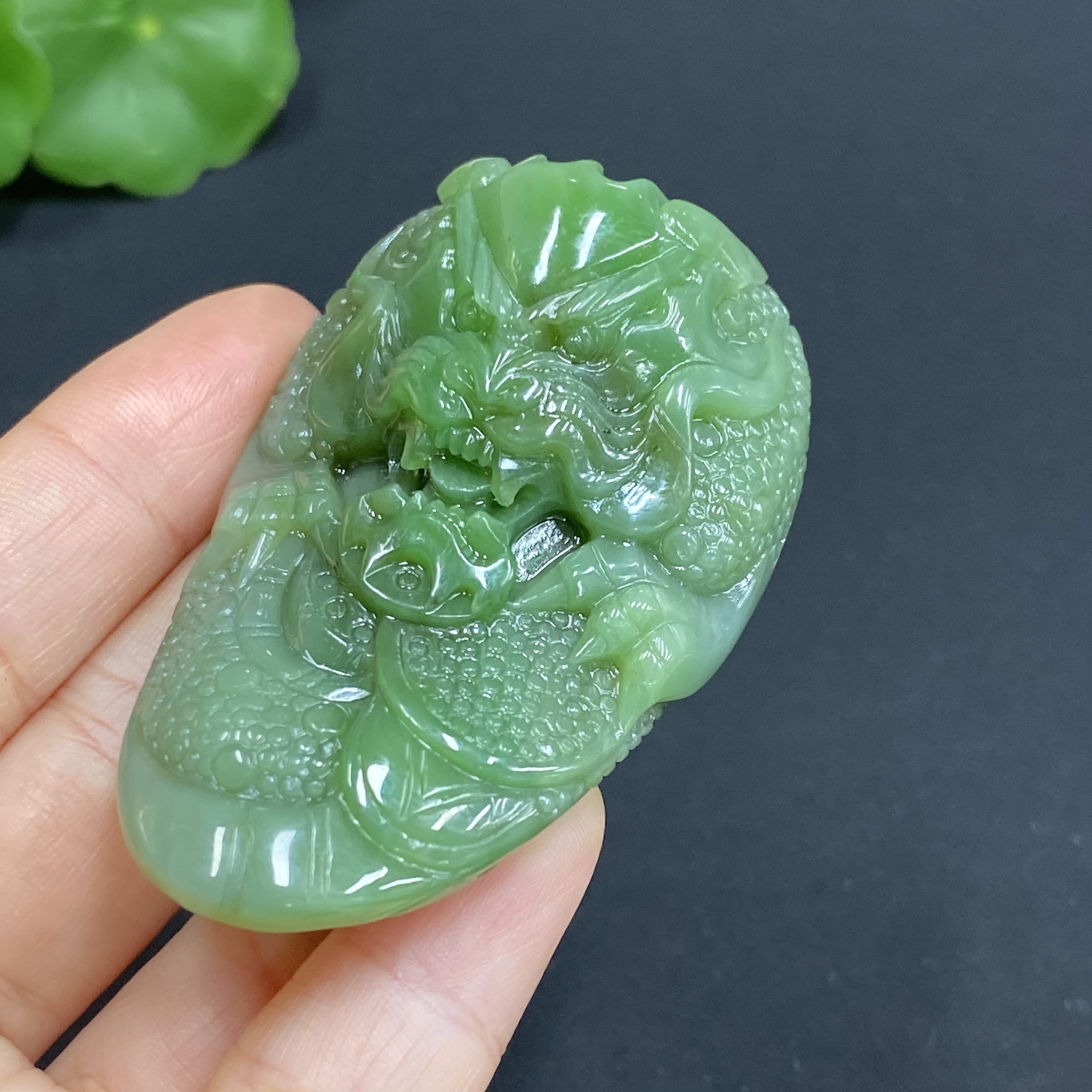 H27060062 Hetian Jade Pendant Dragon Total Weight Approx.57g