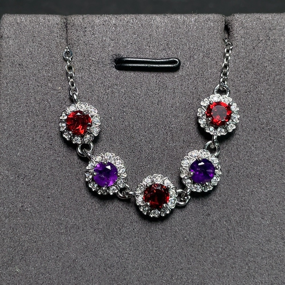 C29383947 Garnet Bracelet with Crystal, Non-Gold Setting, Total Weight Approx. 4.2g, Stone Size 4.5mm