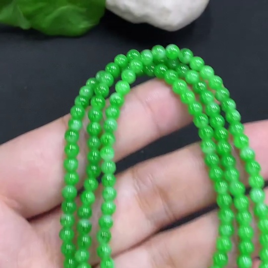 F34001603 Jadeite Bead Necklace Approx. 3.7mm Non-Gold Total Weight Approx. 14g