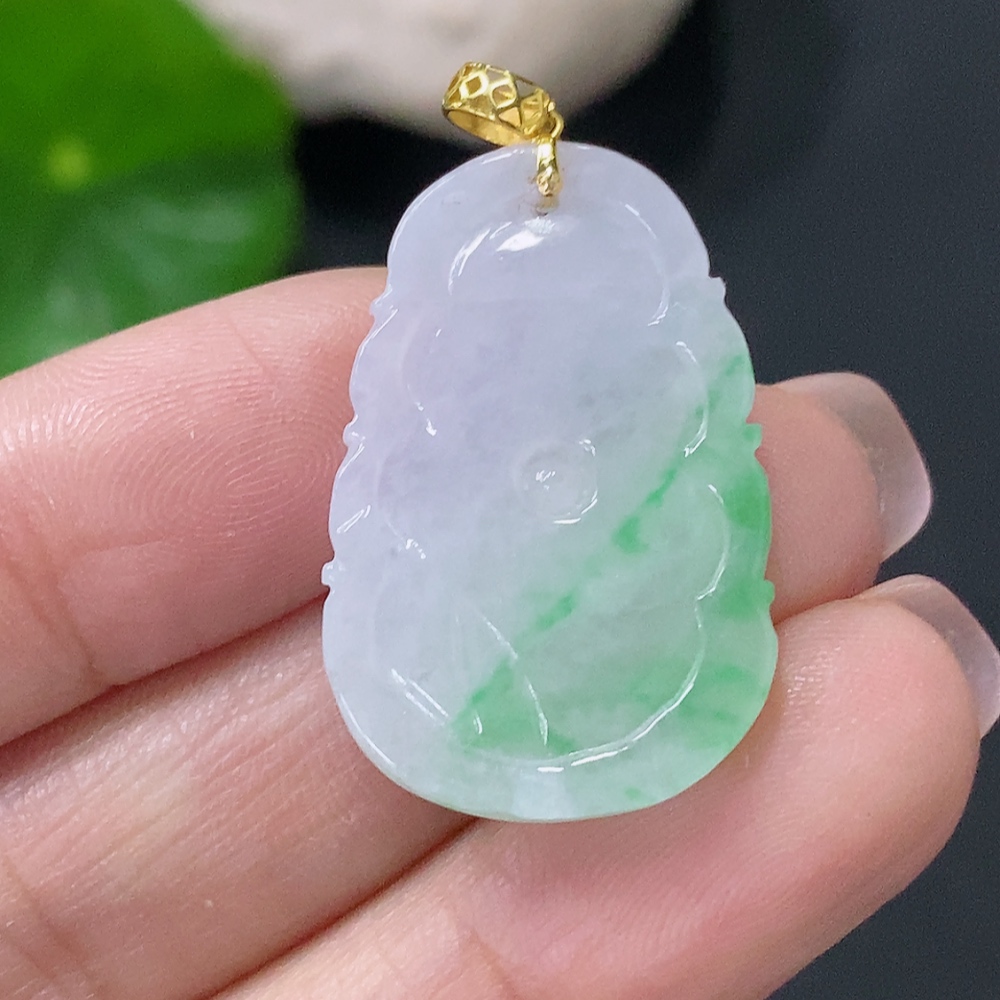 F34076329 Jadeite Pendant Lotus Leaf 18k Total Weight Approx. 4.12g