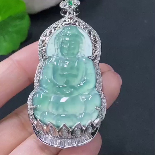 F28181666 Jadeite Guanyin Pendant Total Weight Approx. 17.2g (Non-Gold-Inlaid)