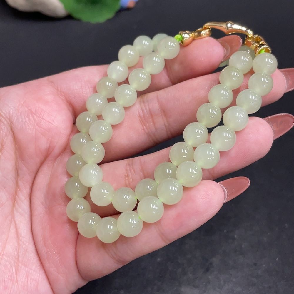 H34054127 Hetian Jade Bead Necklace Approx. 7.7 mm Total Weight About 38.9g Non-Gold