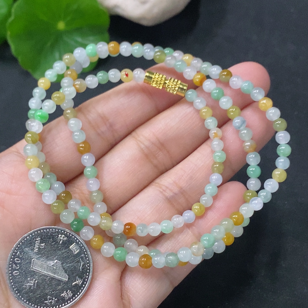 F33887364 Jadeite Bead Necklace Approx. 3.8mm Non-Gold Total Weight Approx. 14.33g Yellow Color Origin Undetermined