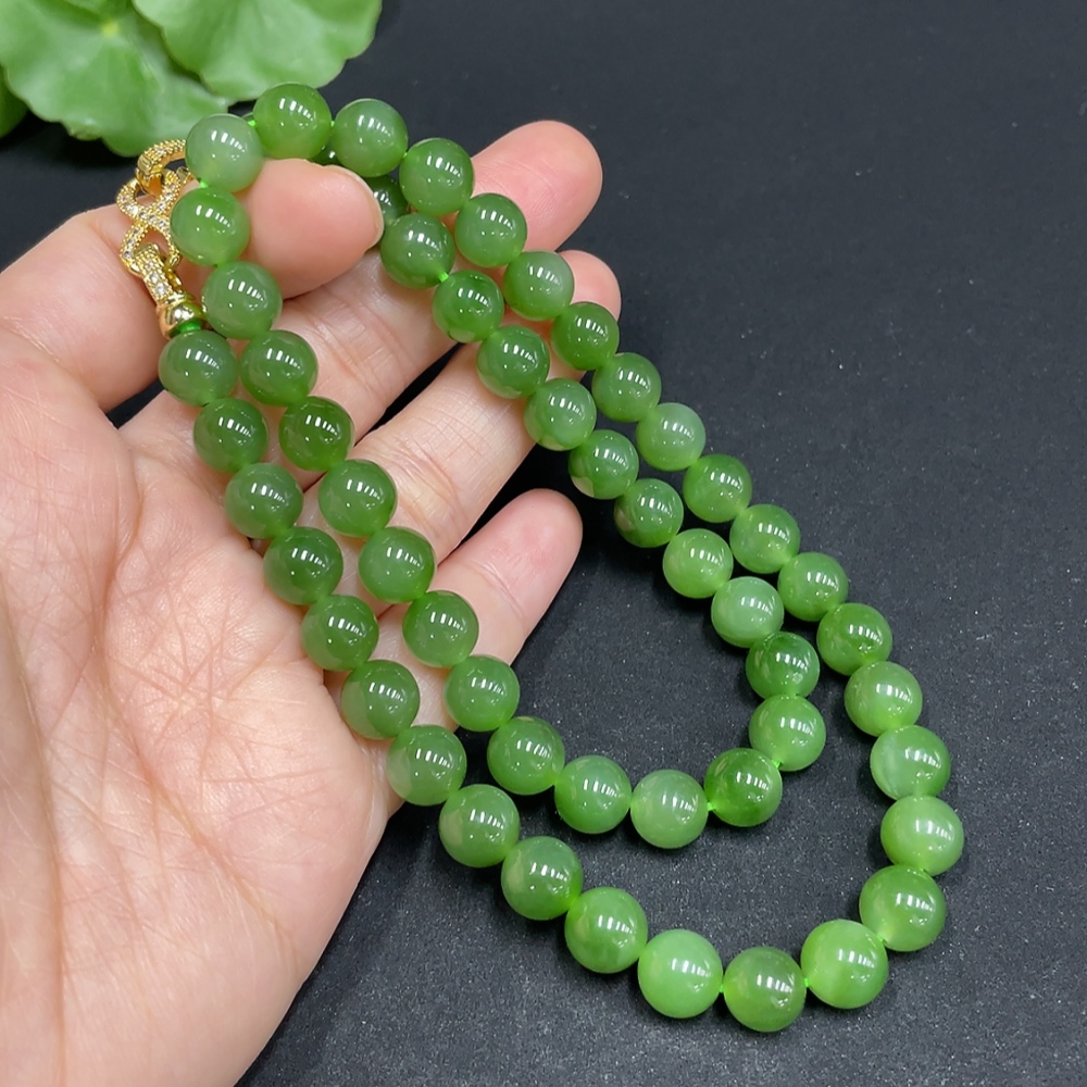 H35102452 Hetian Jade Bead Necklace, approx. 7.8mm, non-gold inlaid, total weight approx. 44.1g