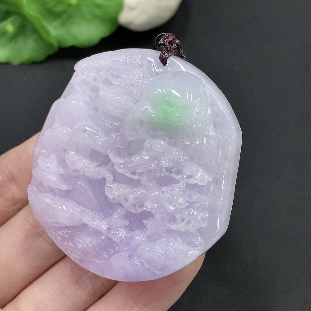 F24748672 Jadeite Landscape Pendant Total Weight Approx. 87.2g (Including Rope Weight)