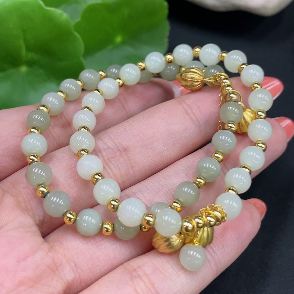 H34017140 Hetian Jade Bracelet Approx. 5.8/5.8mm Non-Gold-Inlaid Total Weight About 15.9g