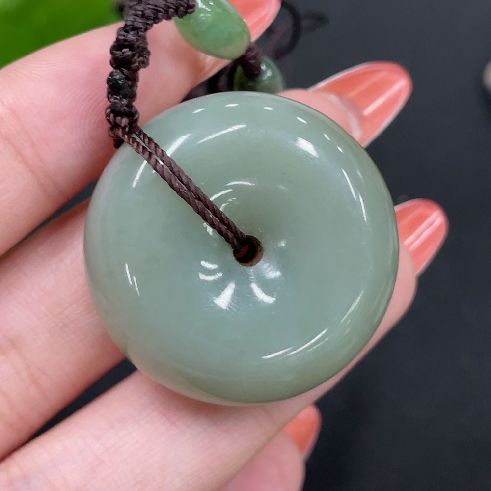H34017694 Hetian Jade Pendant - Peace Buckle with Other Mineral Components, Beads Not Hetian Jade, Total Weight (Including Rope) Approx. 27.2g