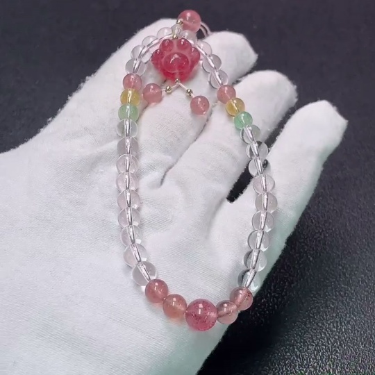 C33892031 Crystal bead strand with non-natural gemstones, non-gold, total weight approximately 18.77g, size 6.2-8.1mm