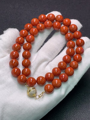 C33922462 South Red Agate Bead Necklace Non-Gold Visible Organic Matter Total Weight Approx. 65.72g Size About 9.8mm