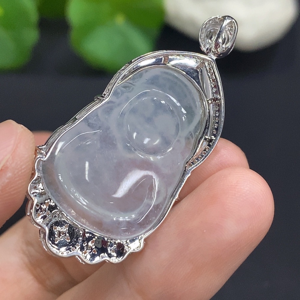 F29410950 Jadeite God of Wealth Inlaid Pendant 18K Gold Total Weight Approx. 8.1g (with Diamond Accents)