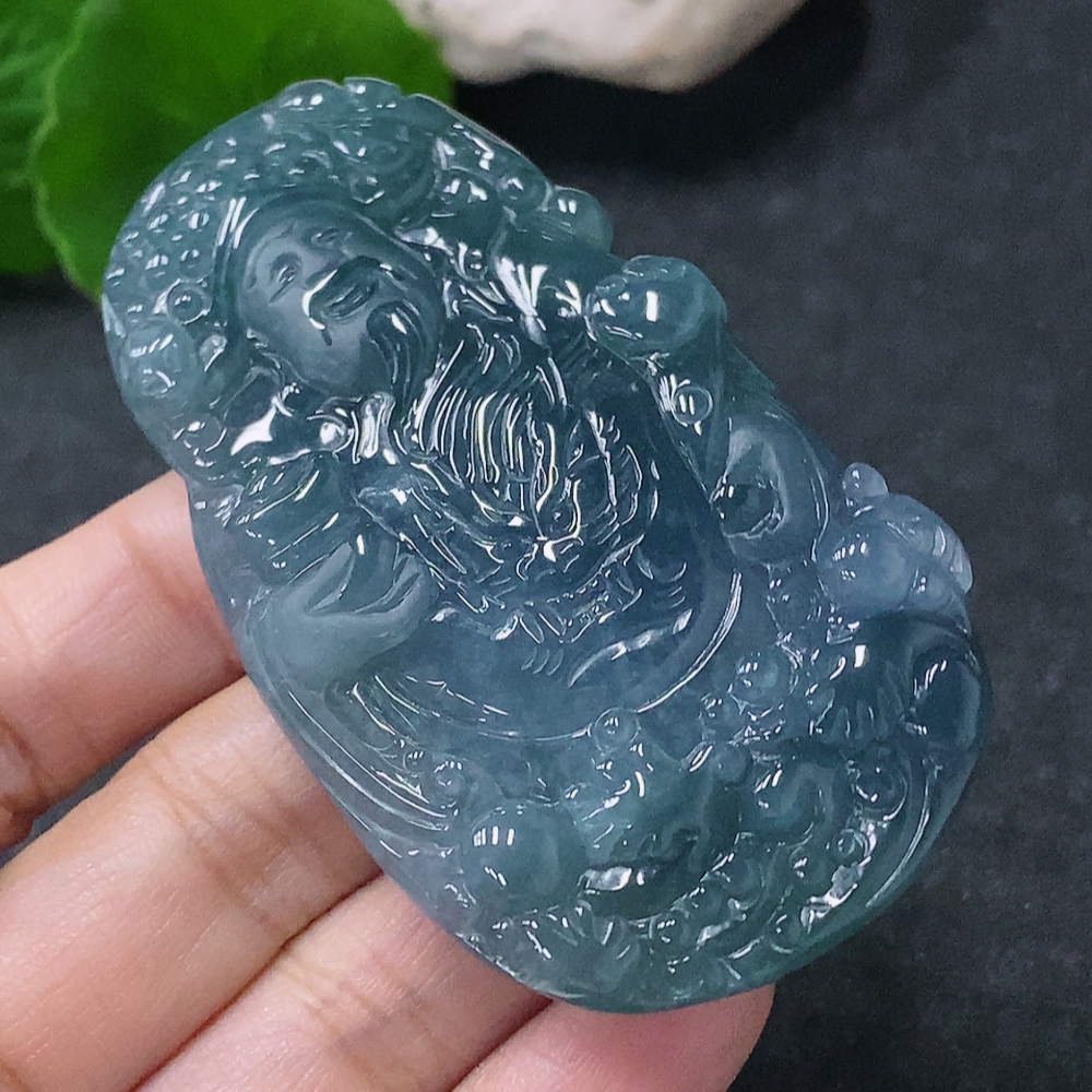 F34042760 Jadeite Pendant of the God of Wealth, total weight approximately 44g