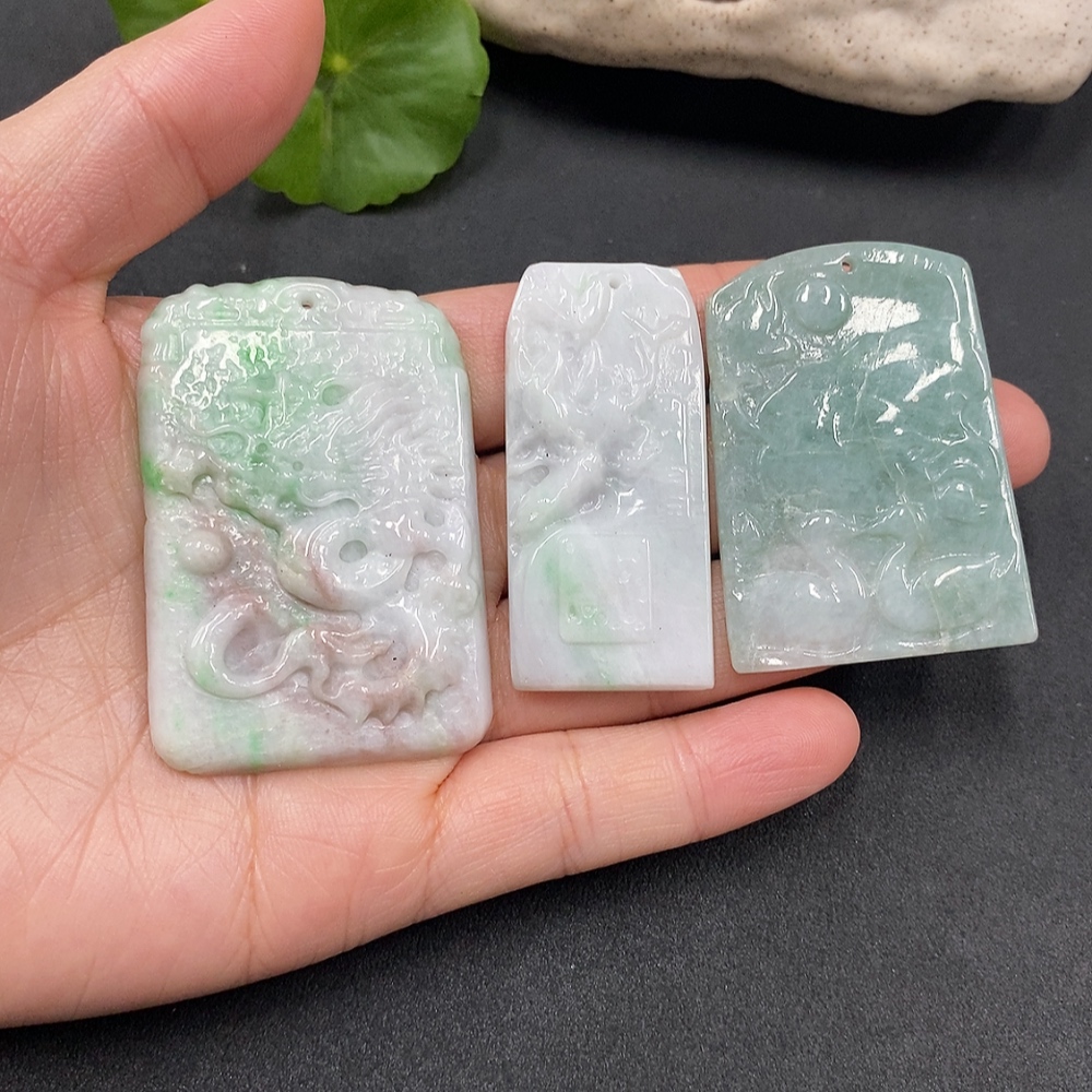 F13489376 Jadeite Dragon Pendant + Mandarin Duck Pendant