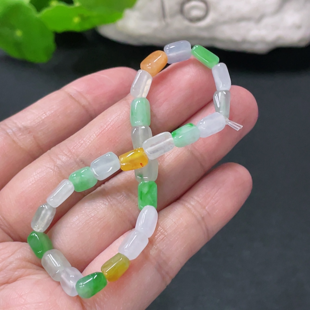 F33935889 Jadeite Bead Bracelet 4.7mm Approx. Total Weight 7.48g Yellow Bead Color Origin Undetermined with Impurities