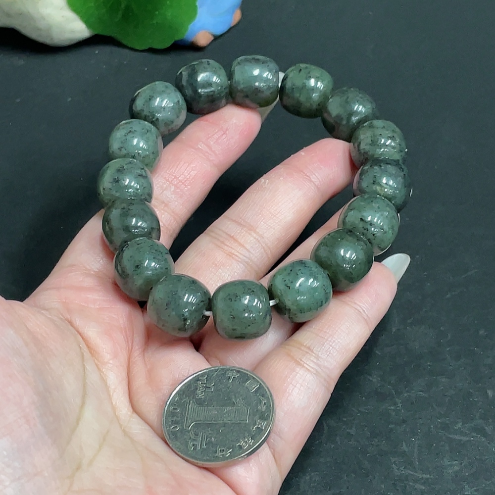 H28234112 Hetian Jade Bracelet, approx. 13.5mm beads, total weight about 73.9g
