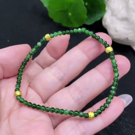 F32734806 Jadeite Beads Bracelet Approx. 3mm Total Weight Approx. 3.5g Non-Gold-Inlaid