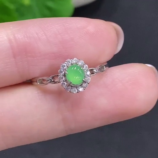 F34968841 Jadeite cabochon ring, non-metal setting, adjustable size, total weight approx. 1.3g