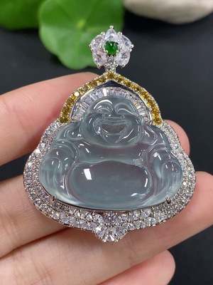 F42968640 翡翠佛公镶嵌吊坠 非金镶 货品总重约14.96g