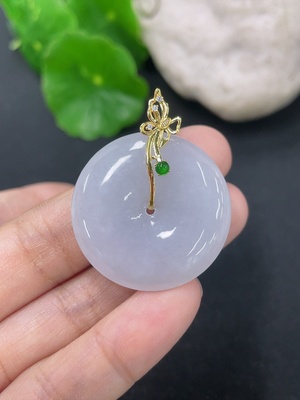 F46566692 翡翠平安扣挂件 18k金扣头 配镶钻石（仅最小） 货品总重约9.8g