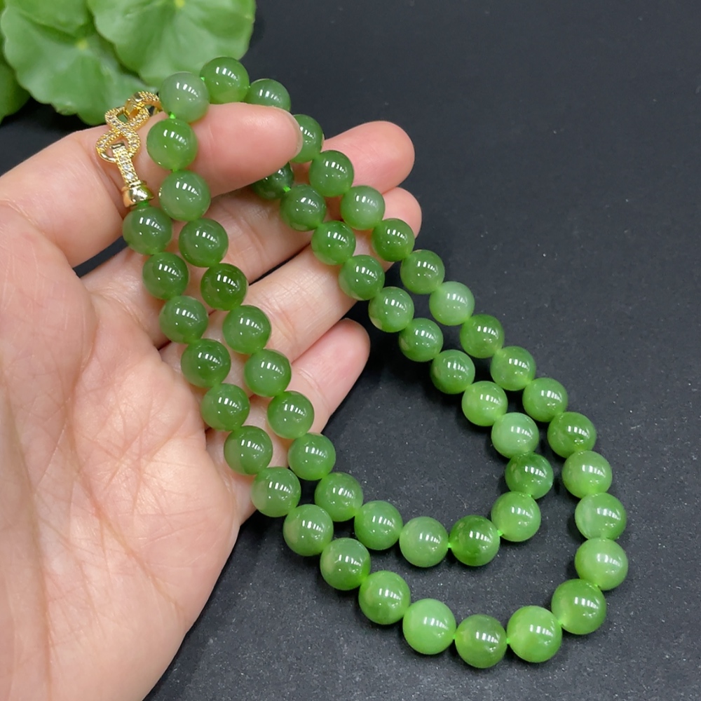 H35102452 Hetian Jade Bead Necklace, approx. 7.8mm, non-gold inlaid, total weight approx. 44.1g
