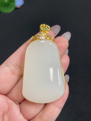 H33901157 Hetian Jade Inlaid Pendant, Plain Pendant, Total Weight Approx. 47.8g, 18k