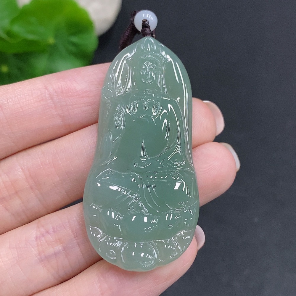 F34060346 Jadeite Guanyin Pendant Total Weight Approx. 17.8g (including rope weight)