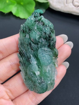F41938116 翡翠挂件大孔雀明王 含绳货品总重约51.2g