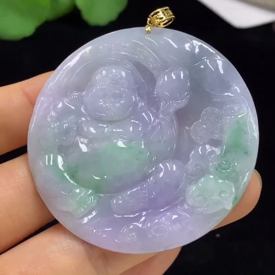 F34047386 Jadeite Pendant Buddha with 18k Bezel, Total Weight Approx. 33.46g