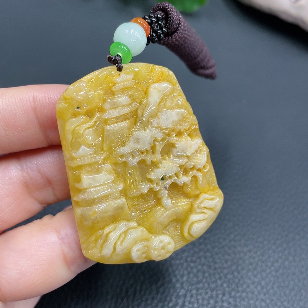 F22512268 JadeitePendant Landscape Plaque Color Origin Undetermined With Non-Grade A Beads Total Weight 28.486g