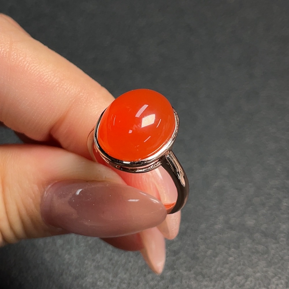 C34952507 Red Agate Ring (Non-Gold, Adjustable, Total Weight Approx. 3.74g)