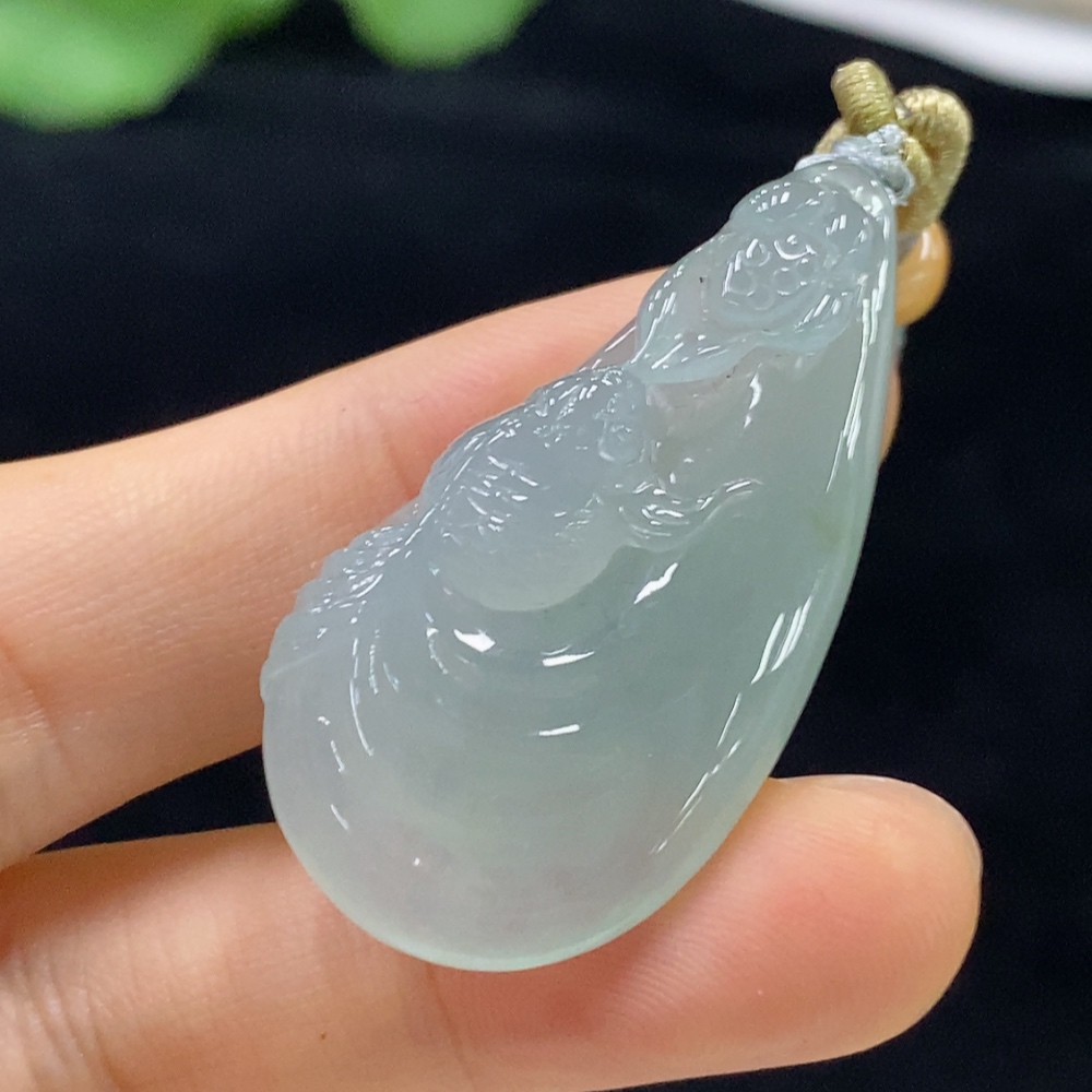 F33861613 Jadeite Auspicious Fish Pendant, Total Weight with Cord Approx. 13.1g