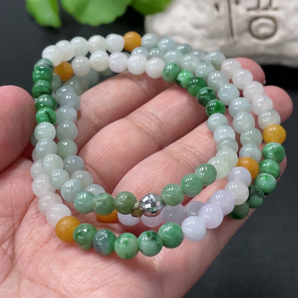 F34057808 Jadeite Bead Necklace Approx 5.8mm Total Weight Approx 34.31g Non-Gold Yellow Part Color Origin Undetermined Contains Other Mineral Components