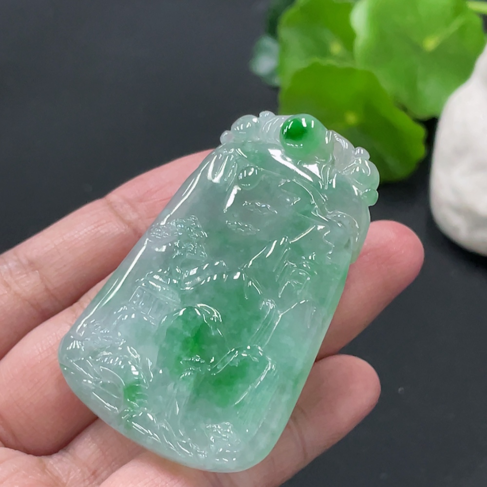 F34018416 Jadeite landscape pendant, total weight about 27g