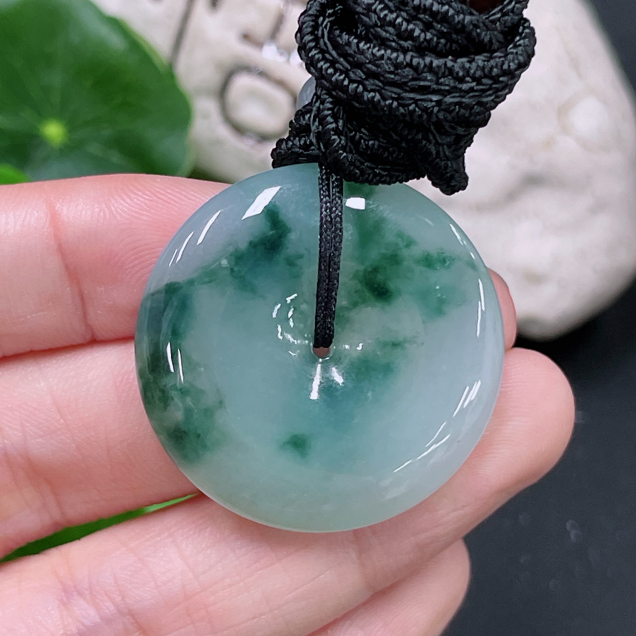 F33893446 Jadeite Pendant Peace Buckle Total Weight Approximately 14.8g Including Rope
