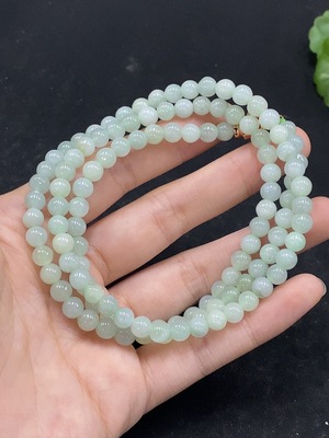 F35090095 Jadeite Bead Necklace Approx. 6mm Total Weight Approx. 38.37g Non-Gold Inlaid