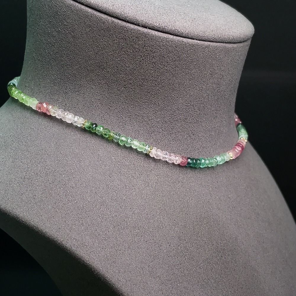 C34990935 Tourmaline Beaded Necklace Non-Gold Visible Organic Matter Total Weight Approx.10.13g Size About 4.1mm