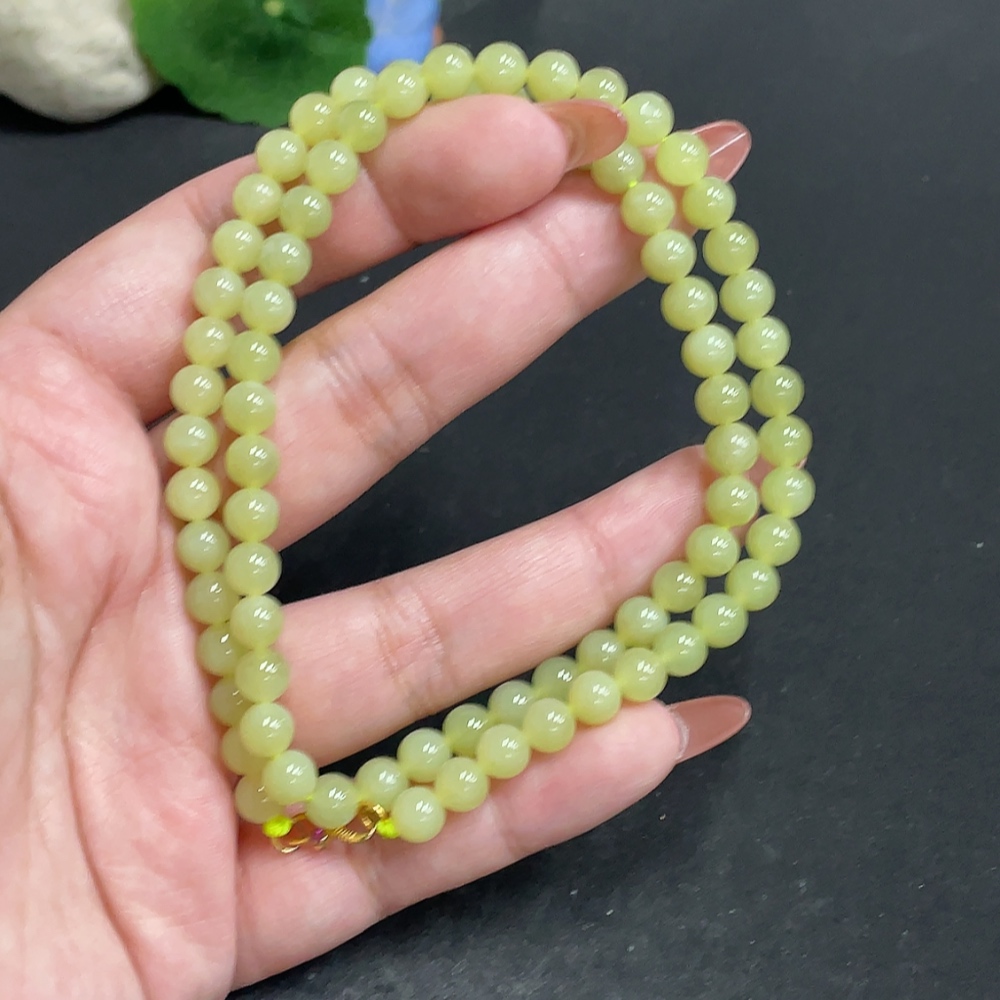 H34011808 Hetian Jade Bead Necklace, Approx. 5.9mm, Total Weight Approx. 26.2g, Non-Gold