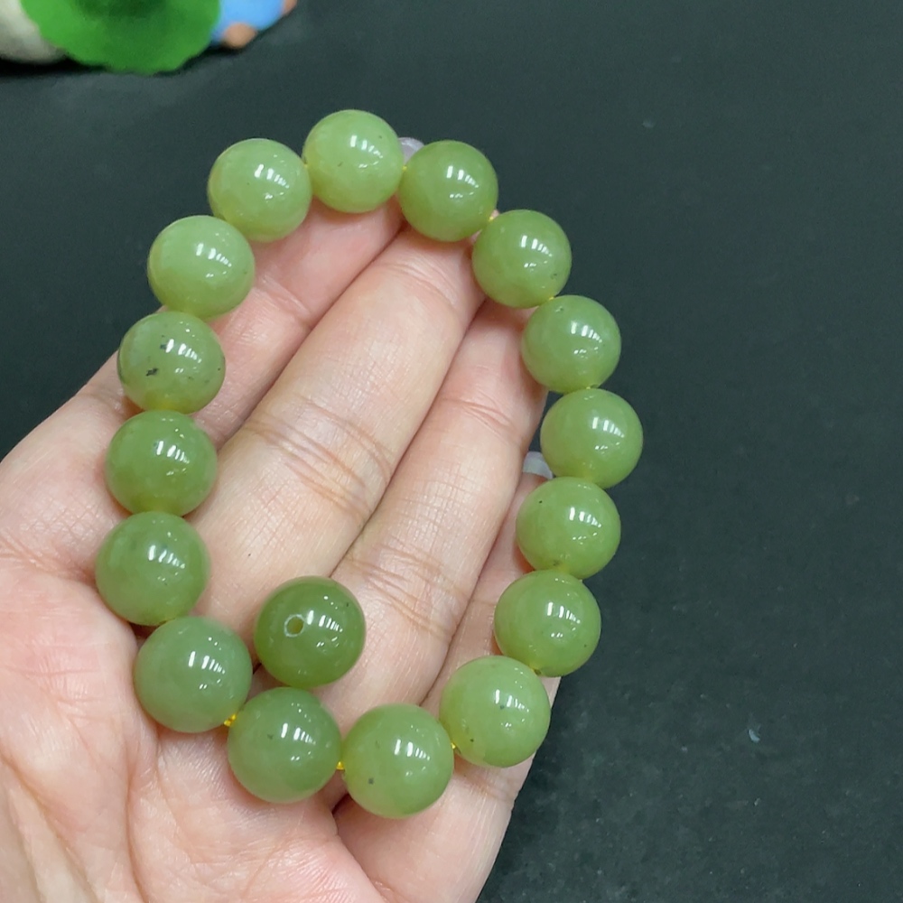 H33847558 Hetian Jade Bracelet, approx. 11.8mm beads, total weight approx. 45.8g