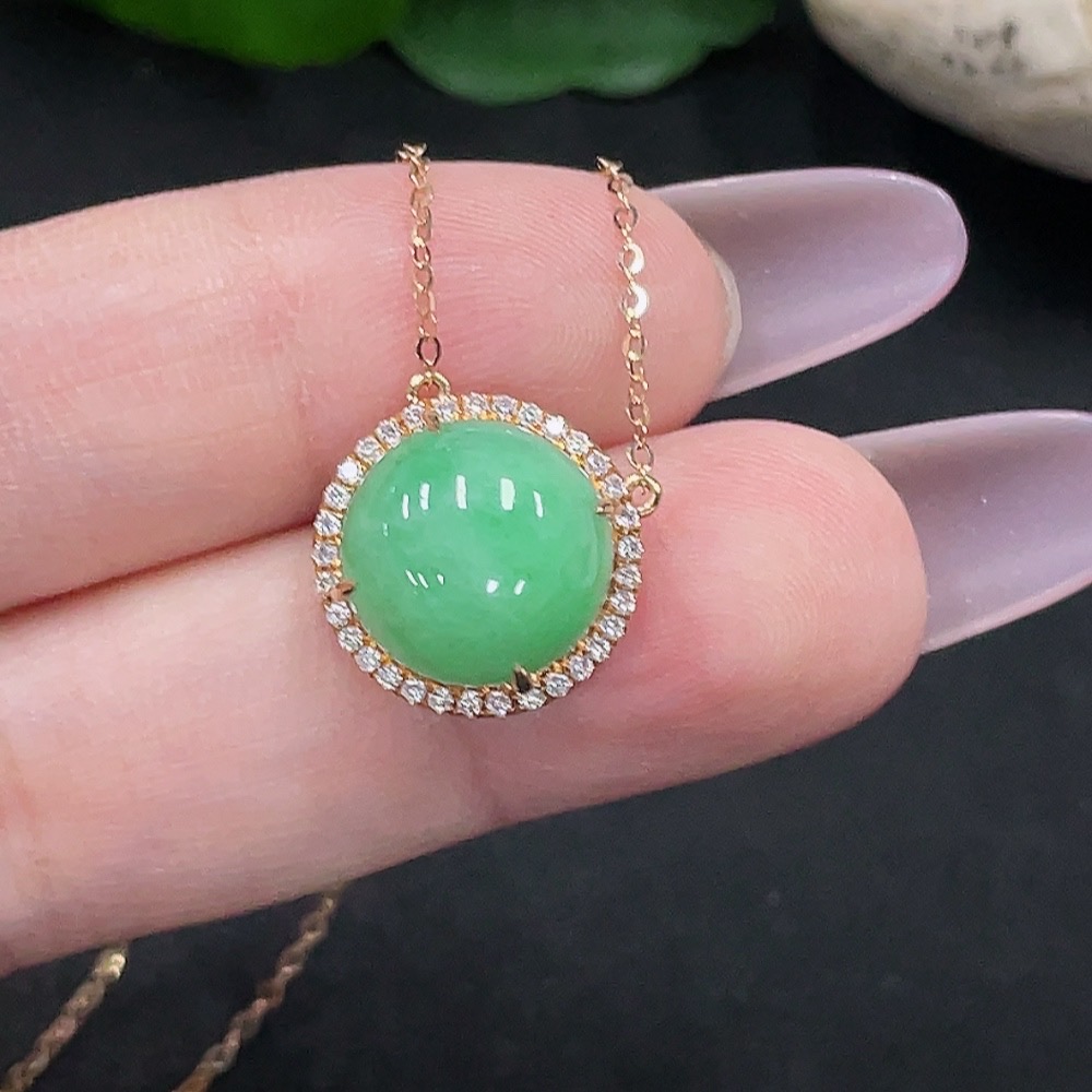 F35129612 Jadeite Inlaid Necklace 18K Gold Total Weight Approx. 3g (Non-Diamond)
