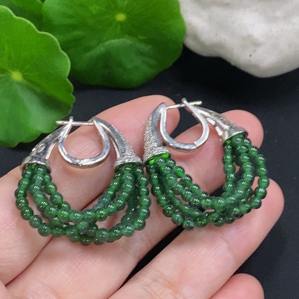 F32741408 Jadeite Inlaid Earrings Card 2.8mm Approx. Non-Gold Total Weight Approx. 10.4g