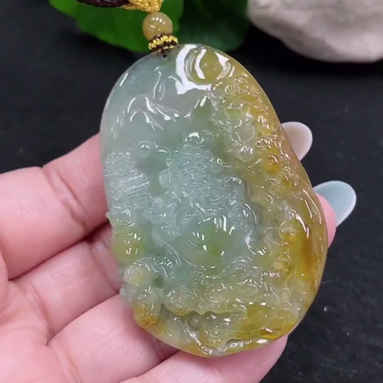 F33873770 Jadeite God of Wealth Pendant Total Weight Approx. 39.1g (Including Cord Weight) (Color Origin Undetermined)