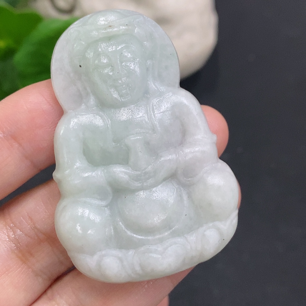 F34000193 Jadeite Pendant Guanyin Unpolished Total Weight About 24.5g