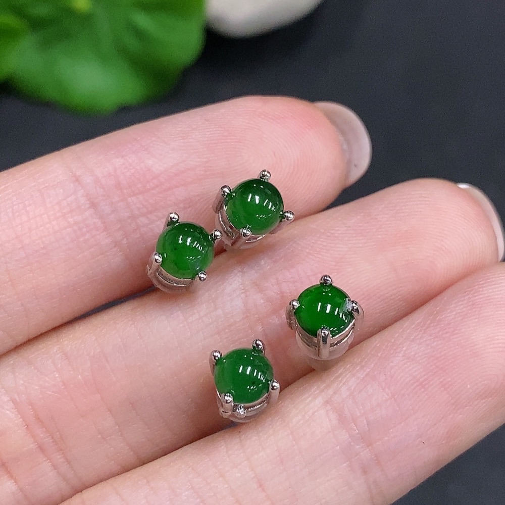 F34035130 Jadeite Cabochon Stud Earrings Sell as a Lot Non-Gold Setting