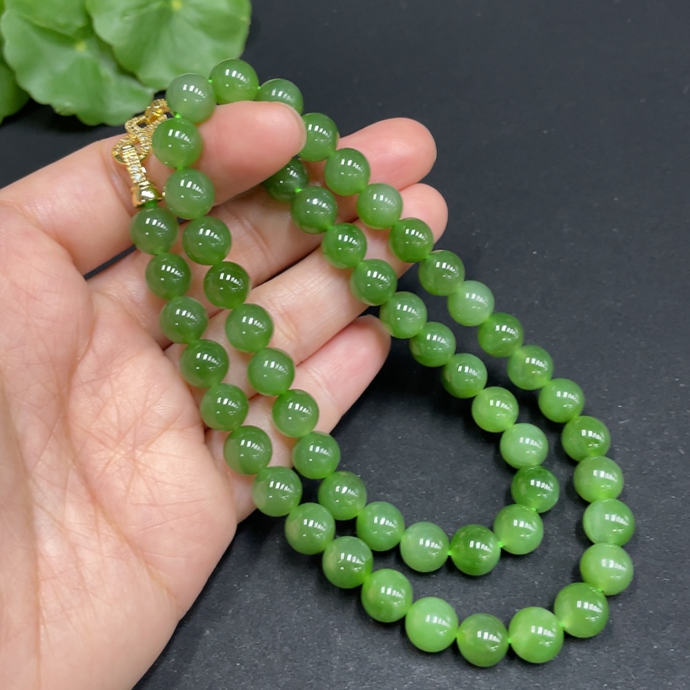 H35102452 Hetian Jade Bead Necklace, approx. 7.8mm, non-gold inlaid, total weight approx. 44.1g