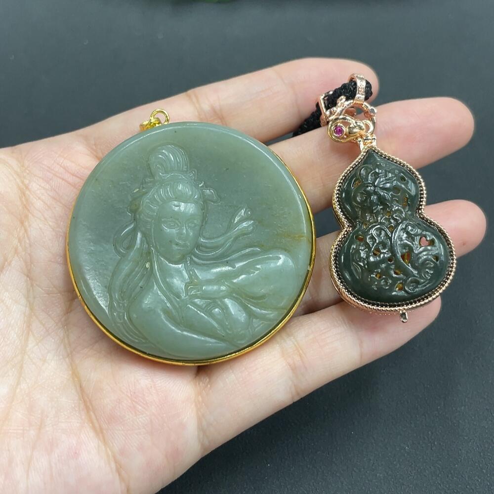 H3335364 Khotan Jade Pendant Total Weight 76.3g Non-Gold Inlaid